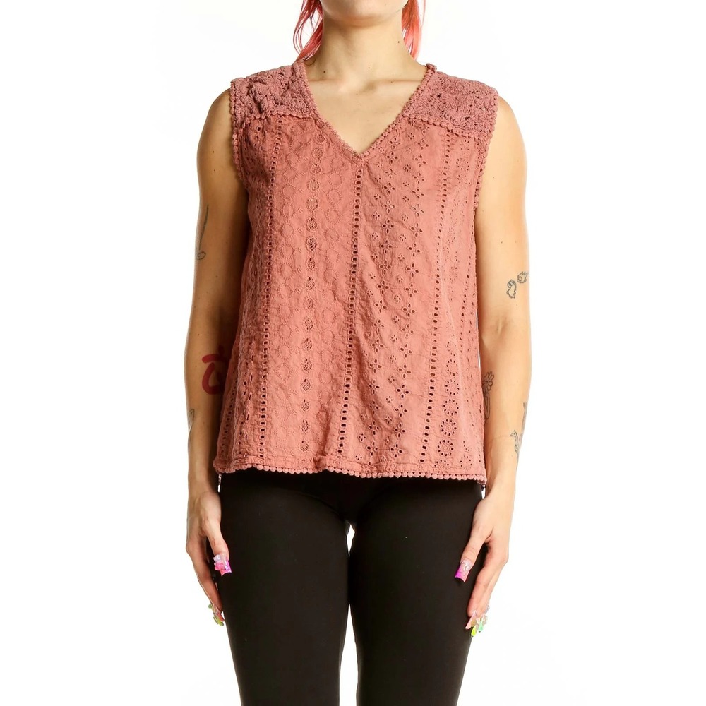 Joie Blouse Women XS Dusty Rose Crochet Eyelet Lace Trim Boho Sleeveless Top NWT